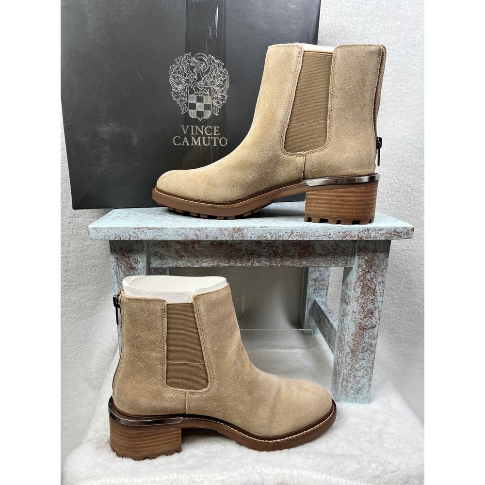 Vince Camuto Kelivena Suede Chelsea Boots Tortilla Beige Lug‎ Sole Size 8.5M - Picture 2 of 11